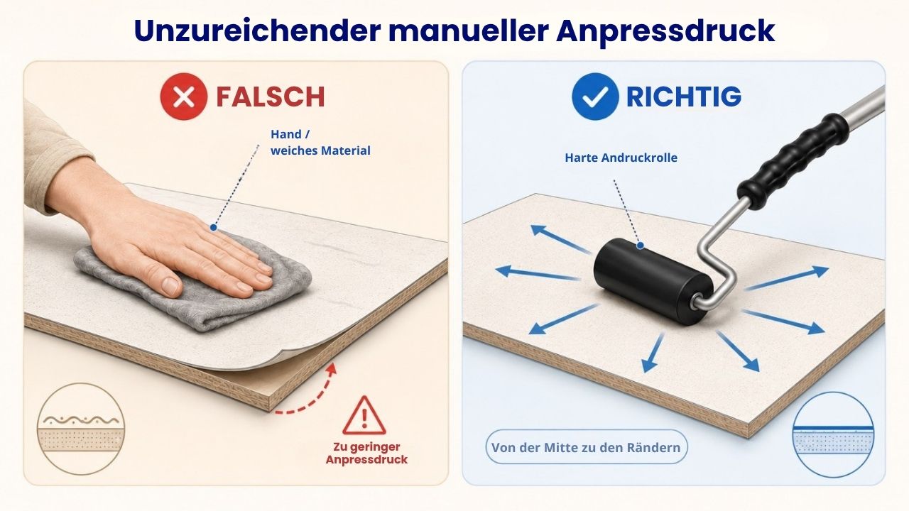 Richtiger vs falscher Anpressdruck bei HPL-Laminat
