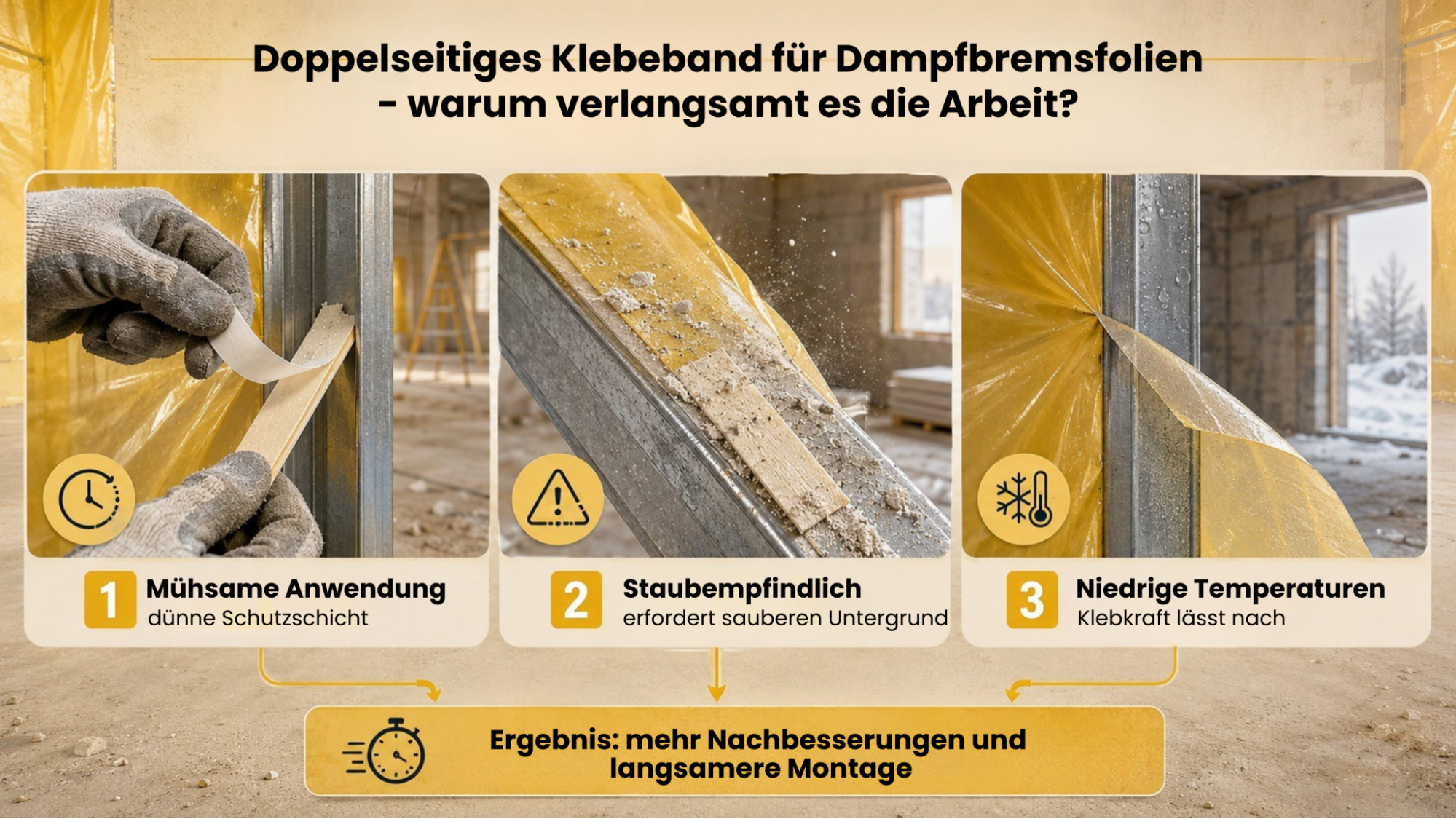 Nachteile von doppelseitigem Klebeband bei Dampfbremsfolien