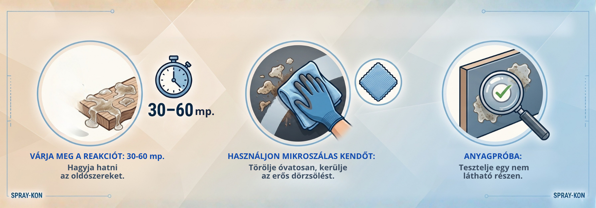3 lépés a tiszta felülethez Az ipari tisztítószerek használati utasítása Spray-Kon