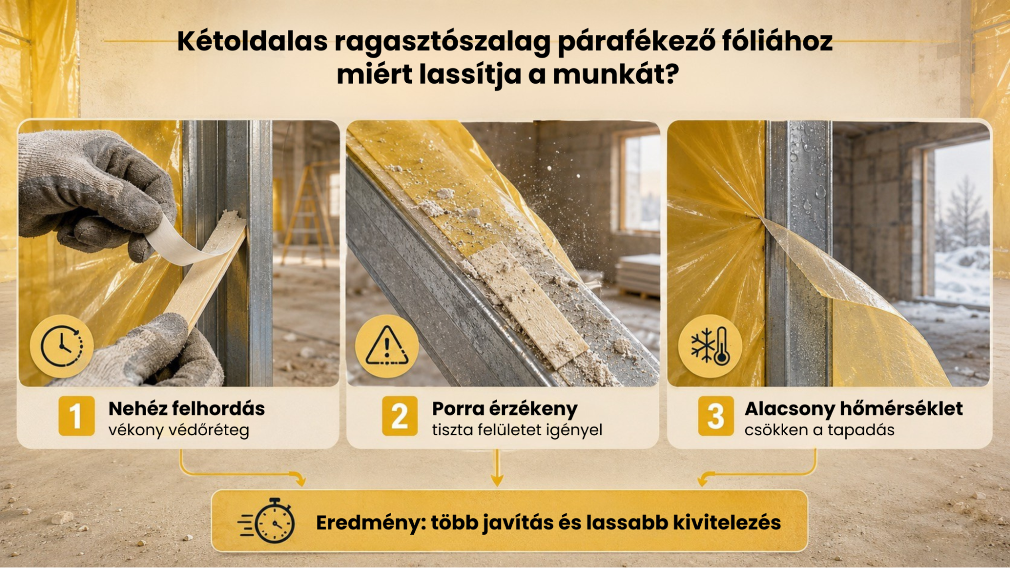 A kétoldalas ragasztószalag hátrányai párazáró fóliánál